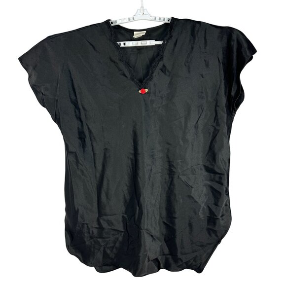 Secret Treasures Black Short Sleeve Nightshirt Sleepwear Plus SZ 3X Rose Accent - Picture 1 of 11